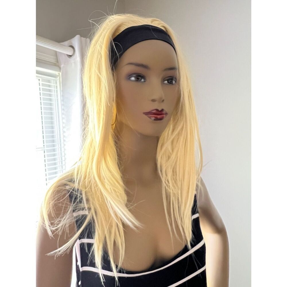 Amazon Blonde Headband Wig with Black Band - Sleek Straight Style